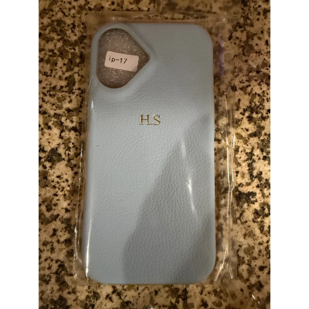 Georgous Light Blue Pebbled Faux Leather Monogrammed H.S iPhone Case ip-17 NEW